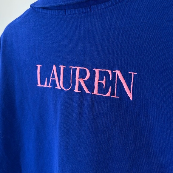 VTG Polo Ralph Lauren Men's 2X Blue Big Pony Polo Shirt Pink Double Pony Logo - Picture 4 of 6